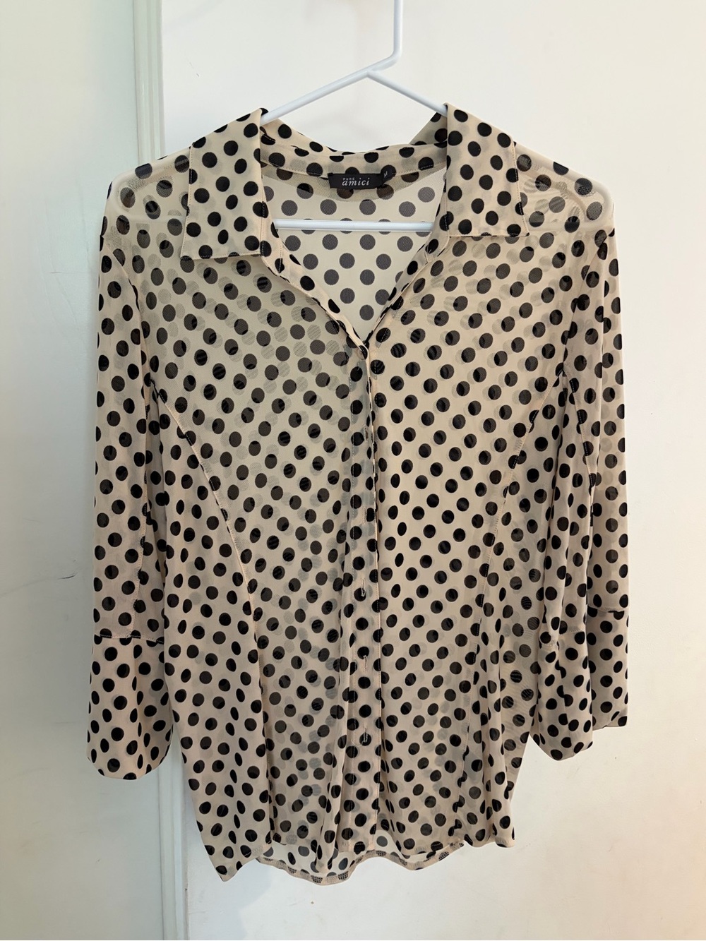 Pure Amici Sheer Polka Dot Beige Sheet Blouse (M)